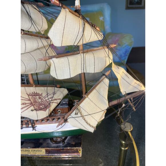 VELERO ESPANOL Ano 1768 Vtg Sailboat Model Ship Wooden Boat - Picture 8 of 16
